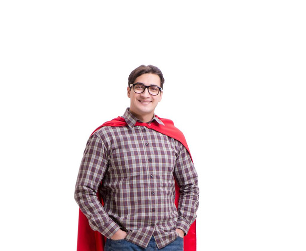 Super held draagt rode mantel op wit - Foto, afbeelding
