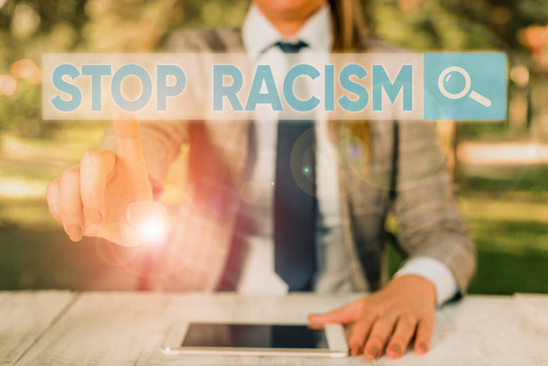 Text sign showing Stop Racism. Conceptual photo end the antagonism directed against someone of a different race. - Photo, Image