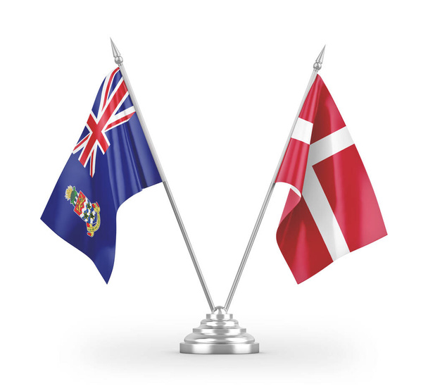 Banderas de mesa Dinamarca e Islas Caimán aisladas sobre fondo blanco
  - Foto, Imagen