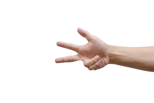 man hand showing two count isolated on white with clipping path.  - Photo, image