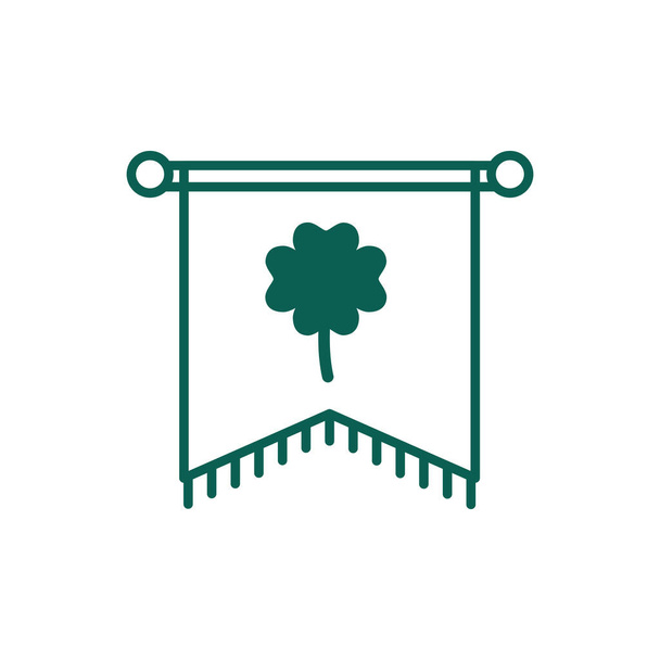 聖パトリックの日旗にクローバーの葉のラインスタイル - ベクター画像