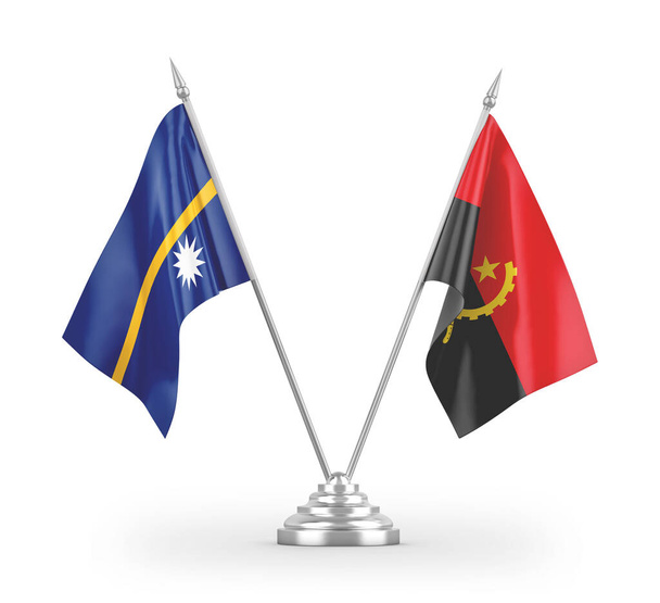 Angola en Nauru tafelvlaggen geïsoleerd op witte achtergrond 3d rendering - Foto, afbeelding