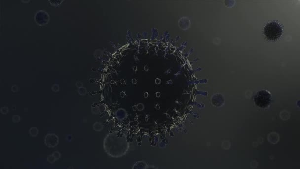 Kamera-Zeitlupe fokussiert auf ein großes Virus in eine Substanz mit mehreren anderen verschwommenen Viren - Filmmaterial, Video
