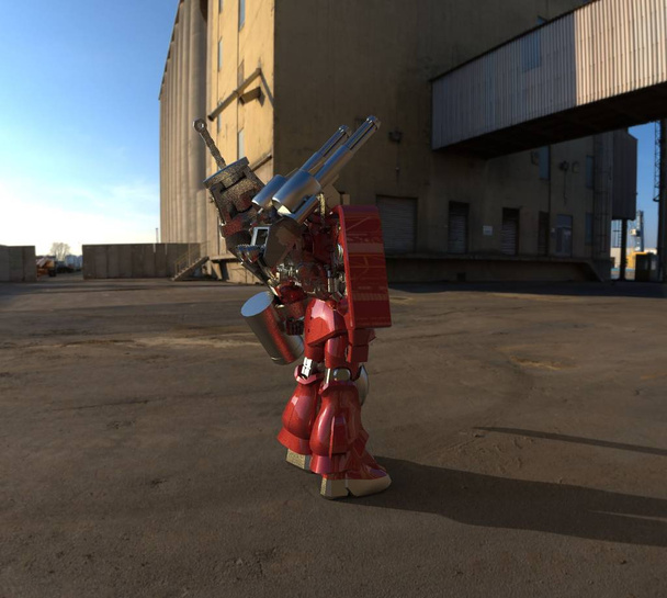 Soldat méca de science-fiction debout. Robot militaire futuriste. Mecha contrôlé par un pilote
 - Photo, image