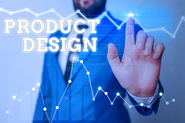 Zápis poznámky zobrazující design produktu. Podniková prezentace procesu vytváření nebo zlepšování produktů pro potřeby klientů. - Fotografie, Obrázek