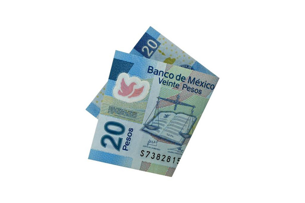 Egyetlen középső hajtogatott 20 mexikói peso számlát elszigetelt és fehér alapon - Fotó, kép