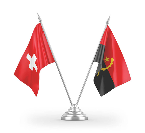 Angola and Switzerland table flags isolated on white background 3D rendering - Photo, Image