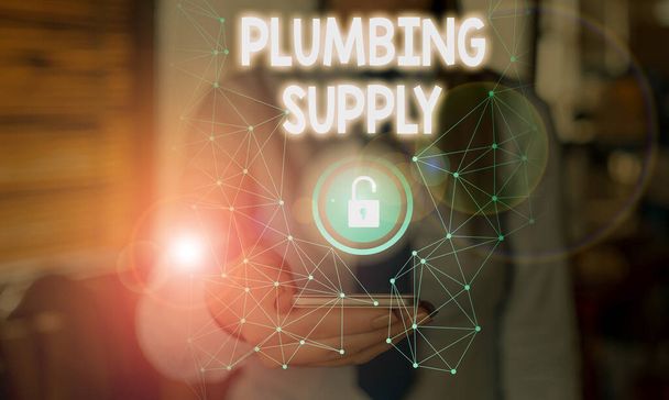 Text sign showing Plumbing Supply. Conceptual photo tubes or pipes connect plumbing fixtures and appliances. - Zdjęcie, obraz