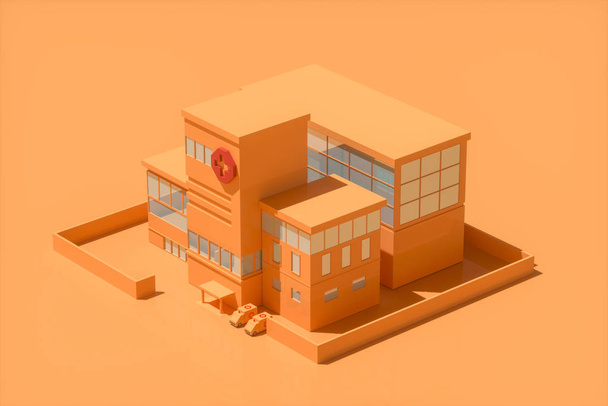 Hospital model with orange background,abstract conception,3d rendering. Computer digital drawing. - Photo, Image
