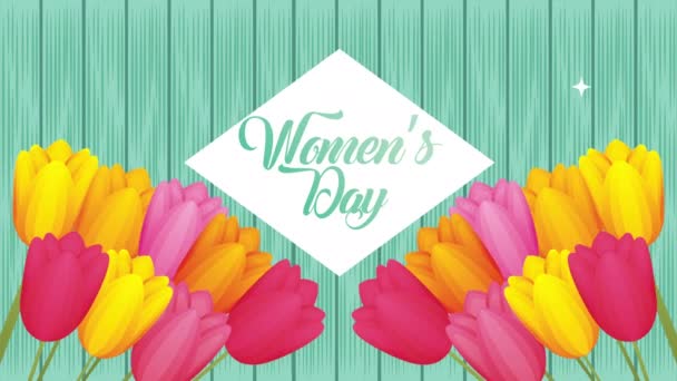 happy womens day card with colors roses flowers - Footage, Video
