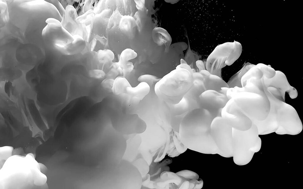 White watercolor ink in water on a black background. Space background. Abstract background. Stylish trending screensaver. - Zdjęcie, obraz