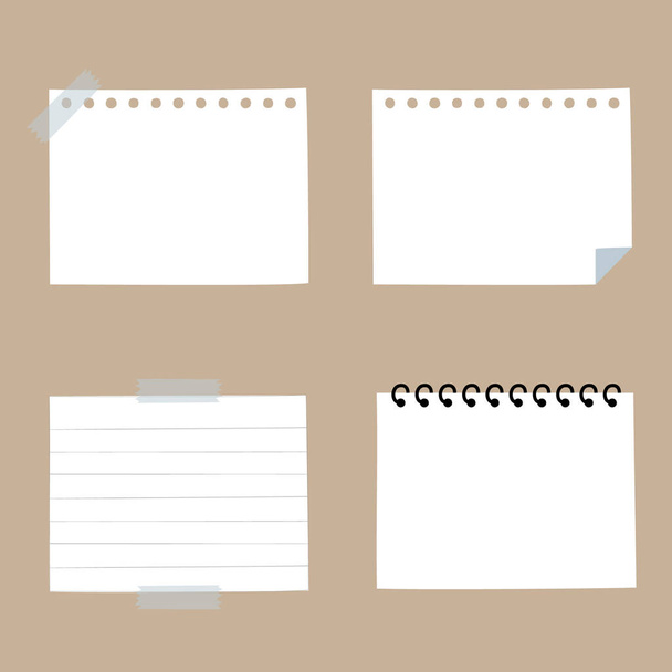 set of blank paper sticky note pad, post it with scottape, speech bubble balloon think, speak, talk, template, flat design, vector, illustration text box banner frame - ベクター画像