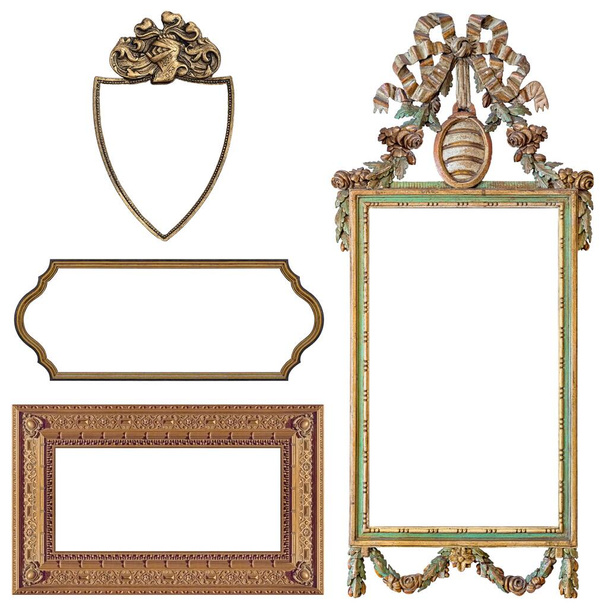 Set van gouden en houten gotische lijsten voor schilderijen, spiegels of foto 's geïsoleerd op witte achtergrond - Foto, afbeelding