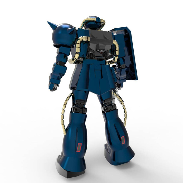 Sci-fi mecha żołnierz stoi. Wojskowy futurystyczny robot. Mecha kontrolowany przez pilota - Zdjęcie, obraz