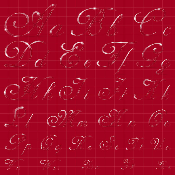The Entire English Alphabet Performed in Cursive Calligraphic Style (en inglés). Imitación del vidrio o la transparencia del hielo. Ideal para letras de invierno. EPS 10 vector
 - Vector, imagen
