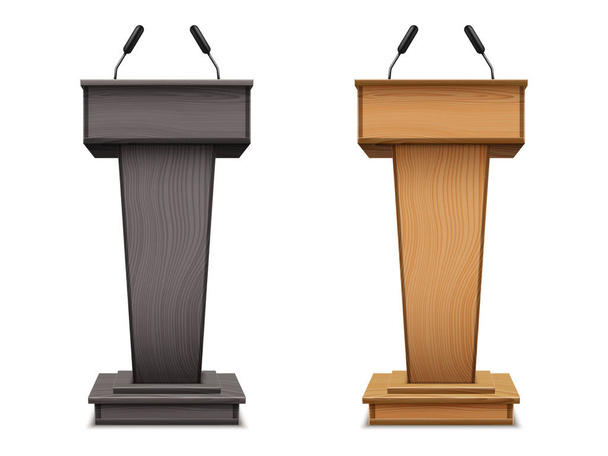 Set of wooden podium or black speech tribune - Wektor, obraz