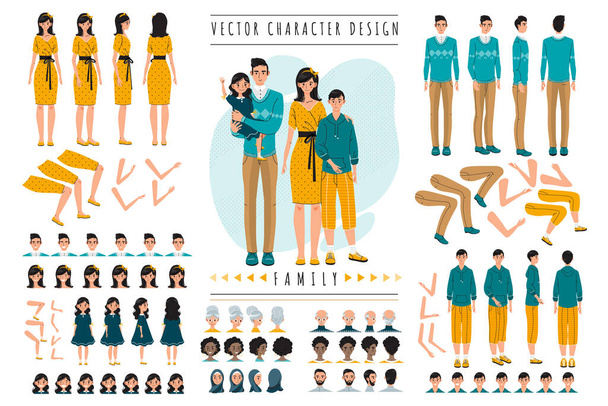 Famille personnages de dessins animés constructeur jeu vectoriel illustration
 - Vecteur, image