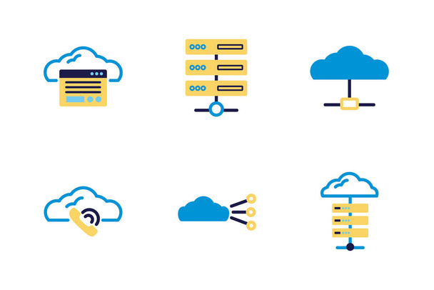 bundle of cloud computing lineal colors style icons - Vector, Image