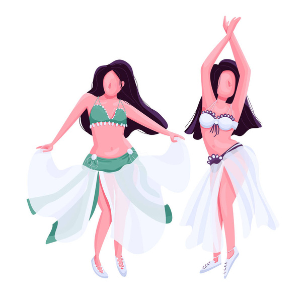 Belly dancers flat color vector faceless character. Exotic bellydance female performers. Two women in traditional oriental costume isolated cartoon illustration for web graphic design and animation - Vecteur, image