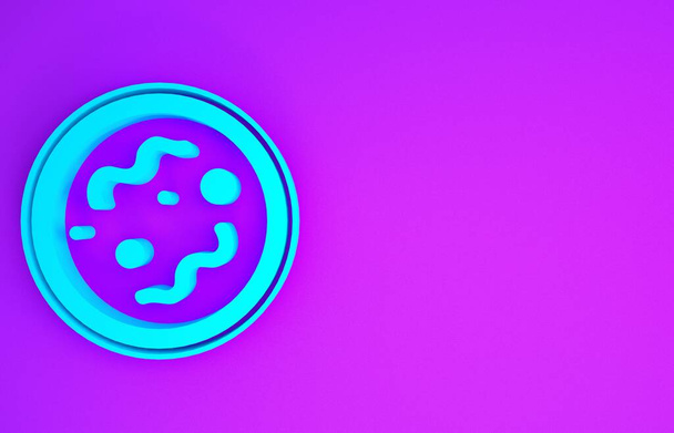 Sininen bakteeri ikoni eristetty violetti tausta. Bakteerit ja bakteerit, mikro-organismin aiheuttama sairaus, solusyöpä, mikrobi, virus, sienet. Minimalismin käsite. 3d kuva 3D renderöinti - Valokuva, kuva