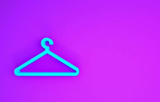 Blue Hanger wardrobe icon isolated on purple background. Cloakroom icon. Clothes service symbol. Laundry hanger sign. Minimalism concept. 3d illustration 3D render - Photo, Image