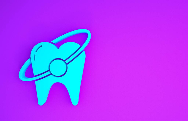 青歯のホワイトニングのコンセプトアイコンは、紫色の背景に隔離されました。歯科クリニックや歯科医療センターの歯のシンボル。最小限の概念。3Dイラスト3Dレンダリング - 写真・画像