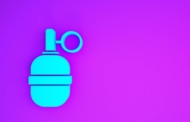Icône Grenade bleue isolée sur fond violet. Explosion de bombe. Concept de minimalisme. Illustration 3D rendu 3D - Photo, image