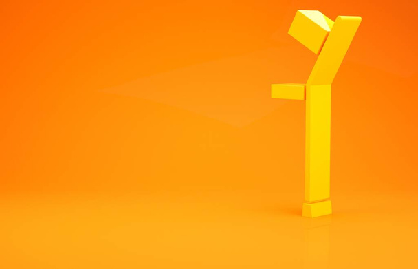 Gele Kruk of krukken pictogram geïsoleerd op oranje achtergrond. Apparatuur voor de revalidatie van mensen met aandoeningen van het bewegingsapparaat. Minimalisme concept. 3d illustratie 3D renderen - Foto, afbeelding