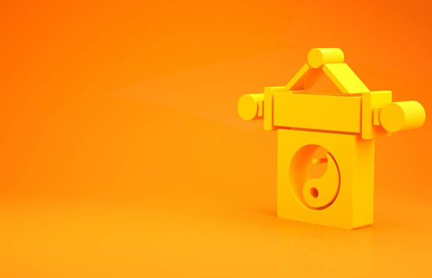 Žlutý Yin Yang symbol harmonie a vyvážení ikony izolované na oranžovém pozadí. Minimalismus. 3D ilustrace 3D vykreslení - Fotografie, Obrázek