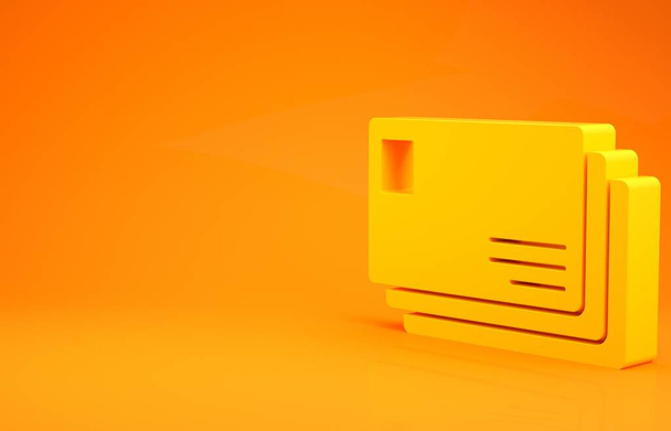 Yellow Envelope icon isolated on orange background. Email message letter symbol. Minimalism concept. 3d illustration 3D render - Φωτογραφία, εικόνα
