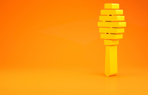 Icono del palo del cazo de miel amarilla aislado sobre fondo naranja. Cuchara de miel. Concepto minimalista. 3D ilustración 3D render
 - Foto, imagen