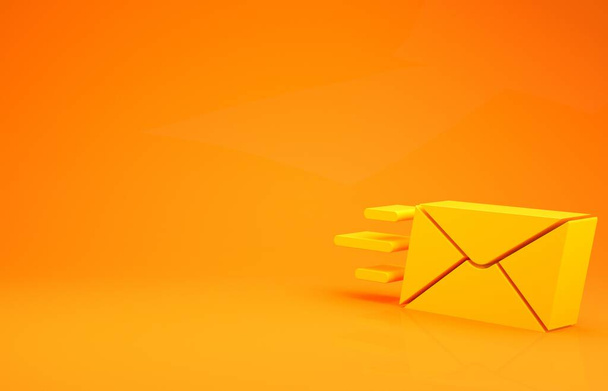 Ikona obálky Yellow Express izolovaná na oranžovém pozadí. Symbol dopisu e-mailem. Minimalismus. 3D ilustrace 3D vykreslení - Fotografie, Obrázek