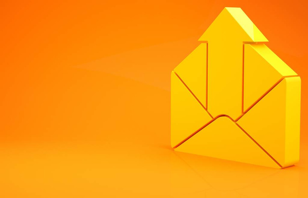 Icône de courrier sortant jaune isolée sur fond orange. Symbole d'enveloppe. Signal sortant. Bouton de navigation. Concept de minimalisme. Illustration 3D rendu 3D
 - Photo, image