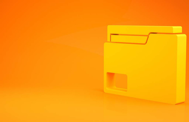 Yellow Document folder icon isolated on orange background. Accounting binder symbol. Bookkeeping management. Minimalism concept. 3d illustration 3D render - Foto, imagen