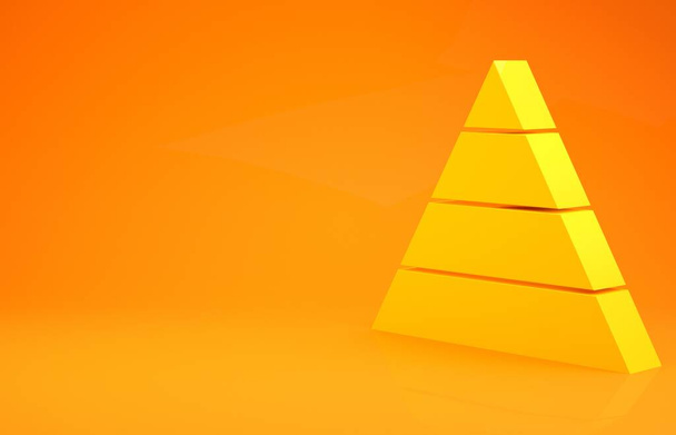 Yellow Business pyramid chart infographics icon isolated on orange background. Pyramidal stages graph elements. Minimalism concept. 3d illustration 3D render - Photo, Image