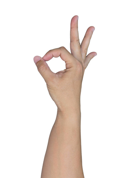 asian hand showing OK on white background - Φωτογραφία, εικόνα