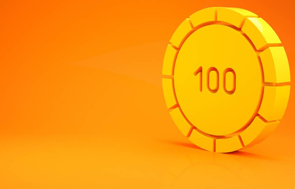 Yellow Casino chips icon isolated on orange background. Casino gambling. Minimalism concept. 3d illustration 3D render - Fotó, kép