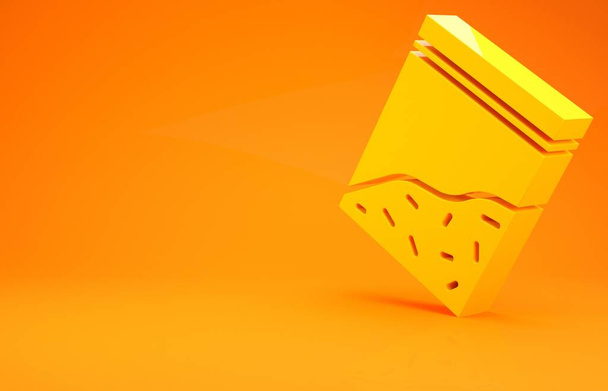 Žlutý igelitový sáček s ikonou drogy izolovaný na oranžovém pozadí. Zdravotní nebezpečí. Minimalismus. 3D ilustrace 3D vykreslení - Fotografie, Obrázek