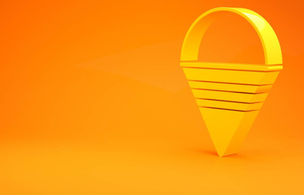 Žlutý oheň kužel vědro ikona izolované na oranžovém pozadí. Kovový kužel prázdný nebo s vodou pro hašení požáru. Minimalismus. 3D ilustrace 3D vykreslení - Fotografie, Obrázek