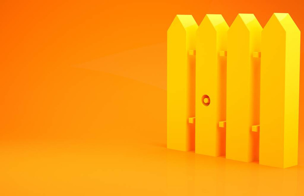 Yellow Garden fence wooden icon isolated on orange background. Minimalism concept. 3d illustration 3D render - Photo, Image