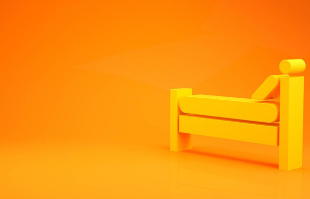 Icône de lit jaune isolé sur fond orange. Concept de minimalisme. Illustration 3D rendu 3D
 - Photo, image