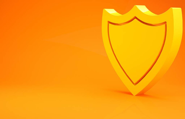 Yellow Shield icon isolated on orange background. Guard sign. Security, safety, protection, privacy concept. Minimalism concept. 3d illustration 3D render - Photo, Image