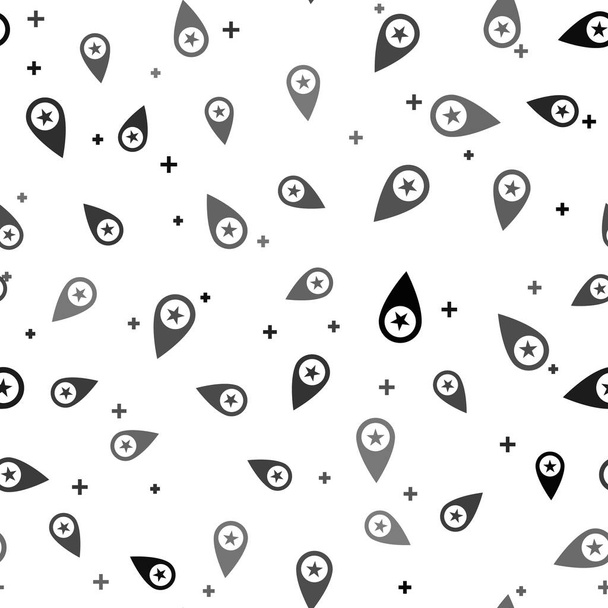 Black Map pointer with star icon isolated seamless pattern on white background. Star favorite pin map icon. Map markers.  Vector Illustration - Vector, Image