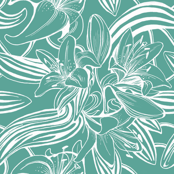 Seamless floral pattern. Botanical illustration. Design for packaging, fabric, textile, wallpaper, website, cards. - Zdjęcie, obraz