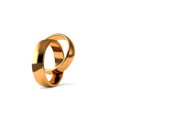 3D-Rendering, Nahaufnahme zweier realistischer Paar goldener Ehering, isoliert auf weißem Hintergrund. - Foto, Bild