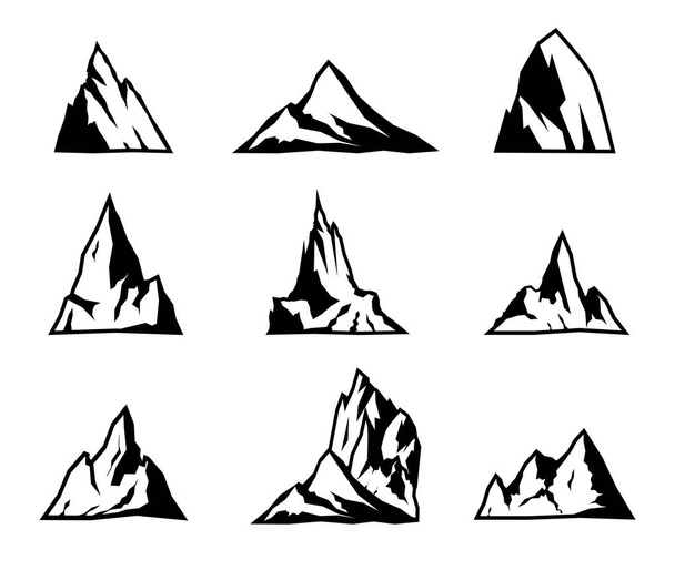 Mountain vector icons set. Mountain silhouettes. - Vector, Image