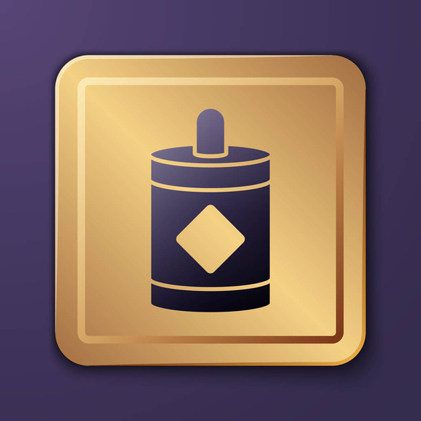 Purple Firework icon isolated on purple background. Concept of fun party. Explosive pyrotechnic symbol. Gold square button. Vector Illustration - Вектор, зображення