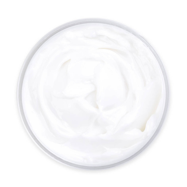 Jar of white cream isolated on white background, top view - Zdjęcie, obraz