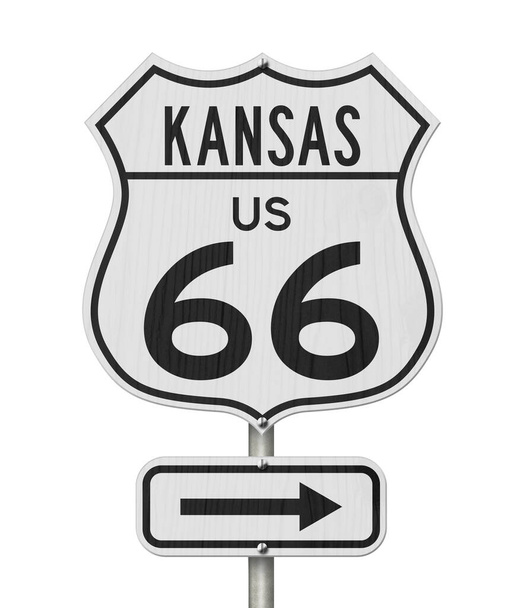 Kansas Amerikaanse route 66 road trip USA verkeersbord geïsoleerd boven wit - Foto, afbeelding