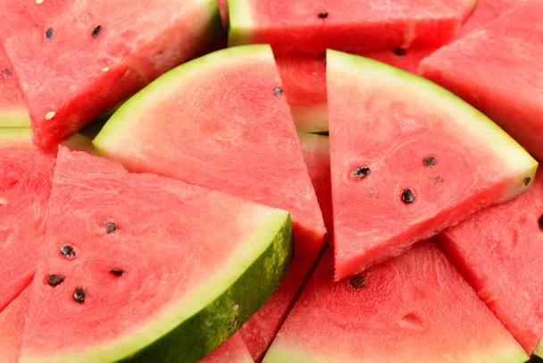Juicy watermelon slices background. Top view.  - Photo, Image
